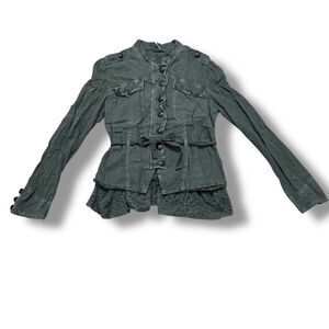 Free People Emilia Military Ruffle Jacket Bitter Olive Utility Coat Women’s S